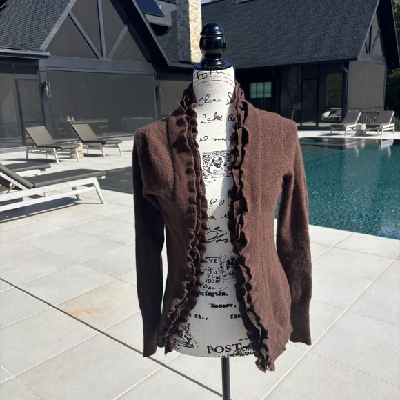 🤎 Vintage Sarah Spencer Wool Angora Ruffle Cardigan Sweater — Size Small - Picture 1 of 5